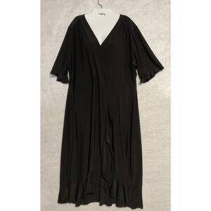 Cato Dress Womens 18/20W Black Wrap Maxi Flutter Sleeve Ruffle Hem Stretch Knit